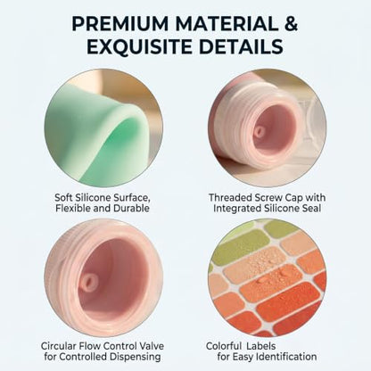 4 Pack 1oz/30ml Travel Bottles for Toiletries, Leak Proof Refillable Silicone Squeezable Travel Accessories with EVA Bag & Labels for Shampoo Conditioner Lotion Liquids & To Go Use - color: D