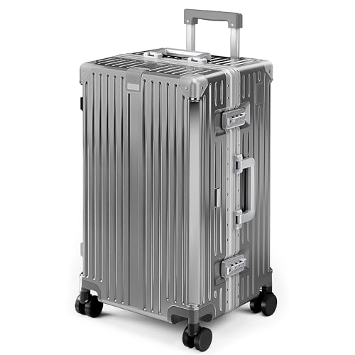 ALPHA CAMP Trunk Luggage 24 Inch with Aluminum Frame Zipperless Suitcase - color: Grey, size: 24 Inch