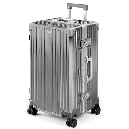 ALPHA CAMP Trunk Luggage 24 Inch with Aluminum Frame Zipperless Suitcase - color: Grey, size: 24 Inch