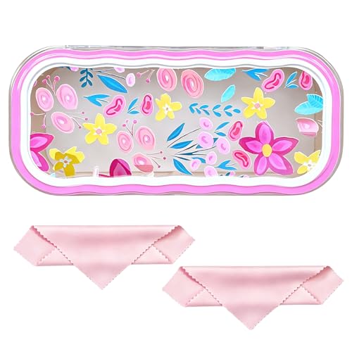 Glasses Case Hard Shell, Clear Eyeglass Case, Cute Holder for Sunglasses and Reading Glasses - color: Pink Flower