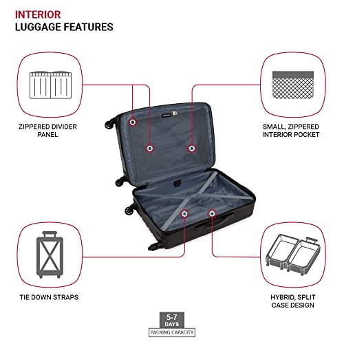 SwissGear 8018 Expandable Luggage, Hard Shell Medium Luggage with Spinner Wheels - color: Black, size: Checked-Medium 24-Inch