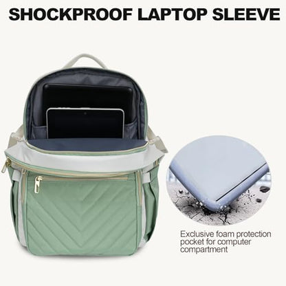 VANKEAN 15.6 Inch Laptop Backpack for Women Large Capacity - color: Beige Light Green, size: 15.6 Inch