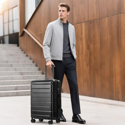 KYME 24 Inch Luggage TSA Approved Hardshell Suitcases with Spinner Wheels Durable PC+ABS Medium Checked Travel Luggage for Women Men - color: Black, size: Checked-Medium 24-Inch
