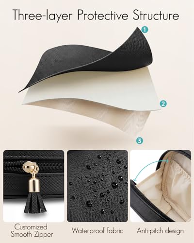 VLANDO Mini Pouch for Purse, Water-Resistant Makeup Bag with Pockets,Black - color: Mini-Black