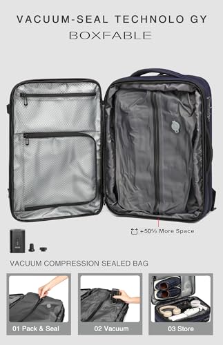 45L Travel Backpack with Vacuum Compression System Fits 16" Laptop | Expandable Carry On Backpack with Pump, Water Resistant, TSA Lock, Vacuum Backpack for Travel & Business - color: Blue