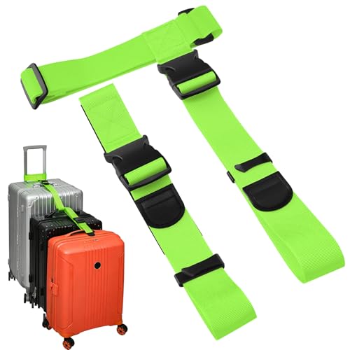 BILIONE 2 Pack Luggage Connector Straps,Connect 3 Suitcases ＆ Add A Bag - color: Green, size: 2 Pack