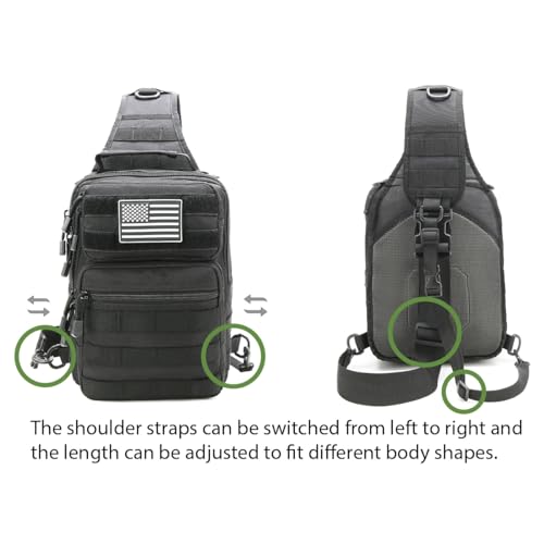 Tactical Sling Bag Backpack for Men Molle Shoulder Bag Pack Daypack Backpack for Hunting, Hiking, Traveling, Camping - color: Black