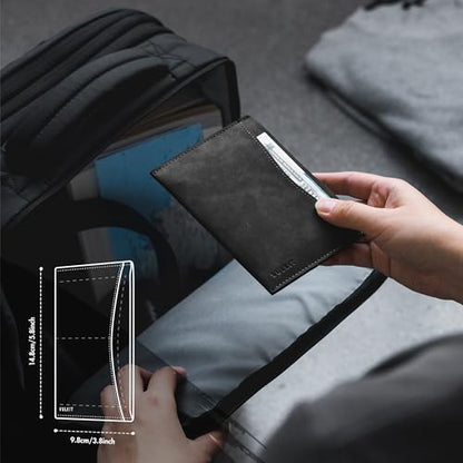 VULKIT Passport Cover Ultra Slim Design Leather Passport Sleeve RFID Blocking with 2 Card Slots, Anti-Theft Travel Essentials - color: Black