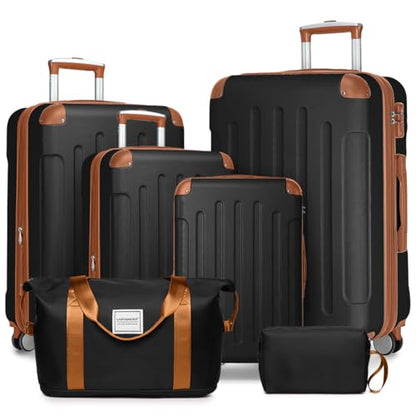 LARVENDER Luggage Sets 6 Piece, Expandable Suitcases Set with Wheel, Black - color: Black Brown, size: 6 piece set