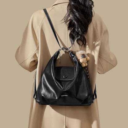 Women Shoulder Bag Leather Tote Bag Cute Backpack with Charms - color: Black