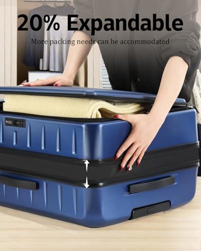 CENSIEN Expandable Checked Luggage, 28 Inch Top Opening Trunk Suitcases - color: Navy Blue, size: 28 Inch EXT