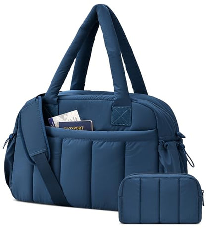 oscaurt Gym Bag for Women Lightweight Duffle Bag for Travel with Toiletry Pouch Water Resistant Carry On Weekender Overnight Duffel - color: Navy Blue-Set