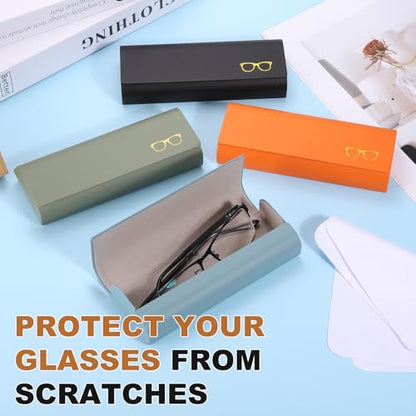 uxcell Hard Shell Eyeglasses Case Leather Glasses Case with Eyeglass Cloth Lightweight Portable Storage Bag PU Leather - color: Light Blue