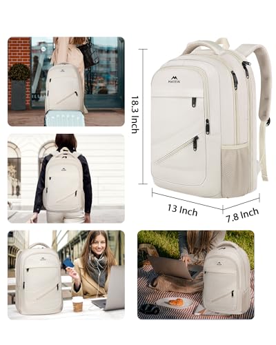 MATEIN Beige Laptop Backpack for Women, Large Capacity TSA Travel Backpack - color: Beige, size: 17 Inch