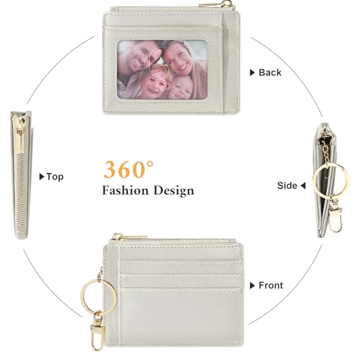 Sodsay Card Case Slim Front Pocket Wallet for Women Credit Card Holder with Keychain | Slim, Credit Card Holder, Front Pocket, with Keychain - color: CH Silverish Gold