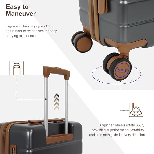 Lightweight Carry On 3 Piece Luggage Set, 20“ Suitcase Hard Shell YYK Zipper 360° Spinner Wheels with TSA Lock,PC+ABS Cabin Bag for Air Travel Bussiness（Grey） - color: Grey, size: 3 piece set (20")