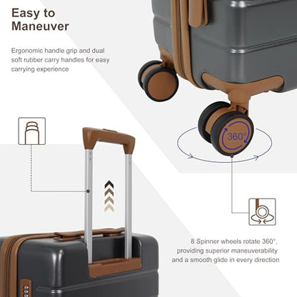 Lightweight Carry On 3 Piece Luggage Set, 20“ Suitcase Hard Shell YYK Zipper 360° Spinner Wheels with TSA Lock,PC+ABS Cabin Bag for Air Travel Bussiness（Grey） - color: Grey, size: 3 piece set (20")