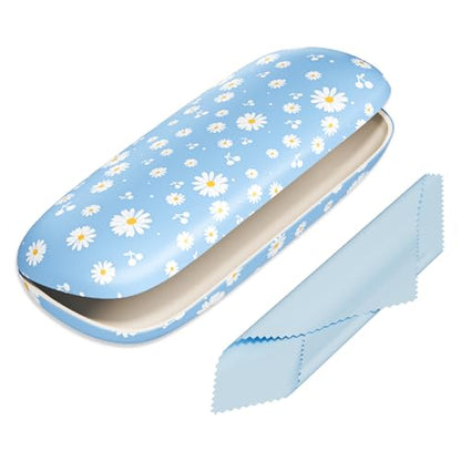 Eyeglasses Case, Hard Shell Protective Case for Glasses, Unisex for Women Men - color: Blue Daisy
