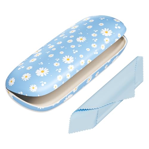 Eyeglasses Case, Hard Shell Protective Case for Glasses, Unisex for Women Men - color: Blue Daisy