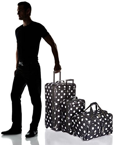 Rockland Vara Softside 3-Piece Upright Luggage Set, Expandable,Black dot, (20/22/28) - color: Black Dot