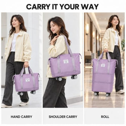 Expandable Rolling Travel Bag with Detachable Wheels,Purple - color: purple