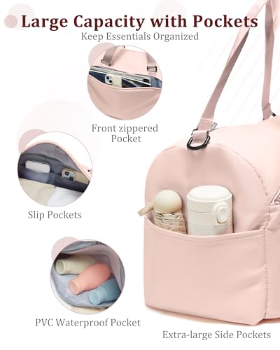 Gym Bag for Women with Shoe Compartment Travel Duffel Bag Pink - color: D12-Pink