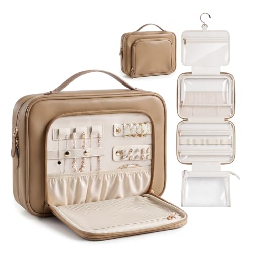 Prite Hanging Toiletry Bag for Women Waterproof Travel Makeup Bag - color: Brown, size: Large