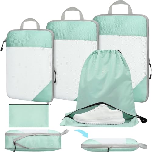 6 Set Compression Packing Cubes for Travel Luggage Organizer Shoe Bags