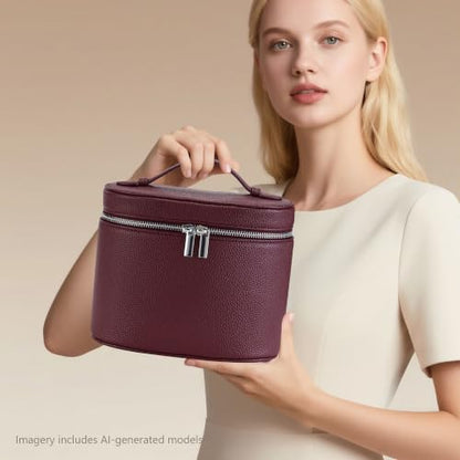 Makeup Bag Vanity Case Cosmetic Bag with Removable Divider Travel Toiletry Bag for Women Portable Make up Box Organizer, Burgundy - color: Wine