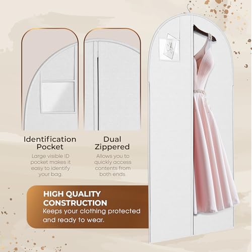 White Suit, Dress and Gown Garment Travel Bags - 54" x 24" - With Large Window - color: White With Large Window