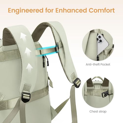 LOVEVOOK Mens Backpack with Giant Tumbler Holder Pocket,15.6 Inch Everyday Laptop Backpack Commuter Travel Work Computer Bag for Women,Casual Hiking College Teacher Back Pack Daypack,White-Bean Green - color: White - Bean Green(drawstring)
