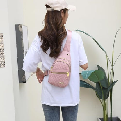 Small Sling Bag For Women Men Fashion Casual Crossbody Sling Backpack Solid Wallet - color: Pink