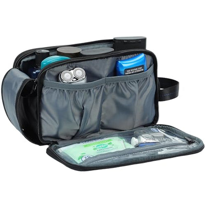 ZEEMO Travel Toiletry Bag for Men, Full Open Dopp Kit with Dual Compartment - color: Jet Black, size: Large