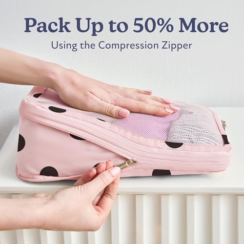 Vandel Space-Saving Compression Packing Cubes for Kids & Women, Carry On - color: 5. Pink Polka Dot, size: 4 Pack (Compression)