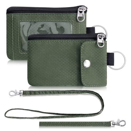 Artpaxy Minimalist Wallet For Mens Womens, Keychain RFID Blocking Zipper Small Wallet with ID Window 2 Lanyards,Water Resistant Travel Cash Card Coin Case Boys Girls - color: Army Green