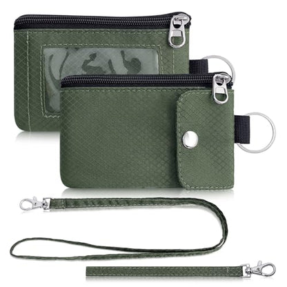 Artpaxy Minimalist Wallet For Mens Womens, Keychain RFID Blocking Zipper Small Wallet with ID Window 2 Lanyards,Water Resistant Travel Cash Card Coin Case Boys Girls - color: Army Green