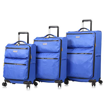 LUCAS Designer Luggage Collection - 3 Piece Softside Expandable Ultra Lightweight Spinner Suitcase Set - Travel Set includes 20 Inch Carry On, 24 Inch & 28 Inch Checked Suitcases (Royal Blue) - color: Royal Blue