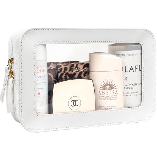 LETGO Clear Sunscreen Makeup Bags Pouch, TSA Approved Toiletry Bag with Zipper, Portable Make Up Organizer Traveling Compact Car Bag for Beach Essentials(Clear-White) - color: Clear-White