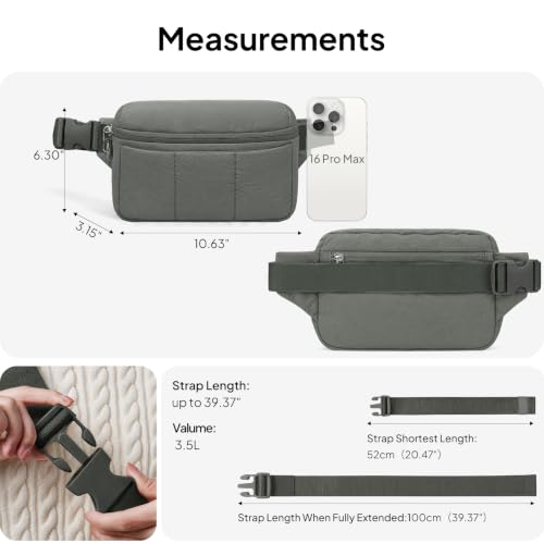 TOPEAST Waist Pack 3.5L Fanny Packs with Water Bottle Holder - color: Gray