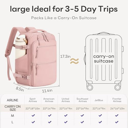 mibasies 30L Airline Approved Travel Carry On Backpack, fit 15.6" Laptop - color: Pink, size: Large