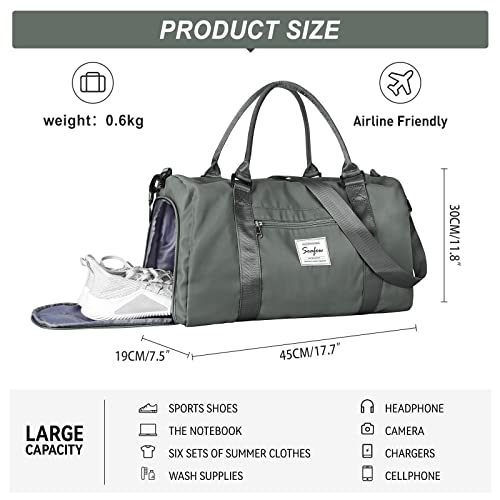 Weekender Gym Duffel Bags for Women Olive Green with Toiletry Bag - color: Olive Green
