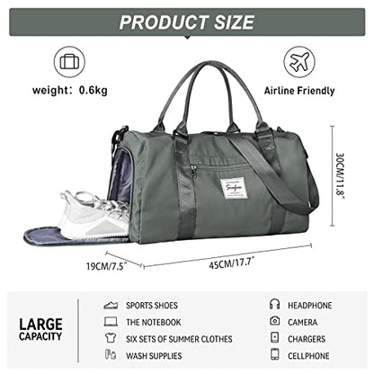 Weekender Gym Duffel Bags for Women Olive Green with Toiletry Bag - color: Olive Green