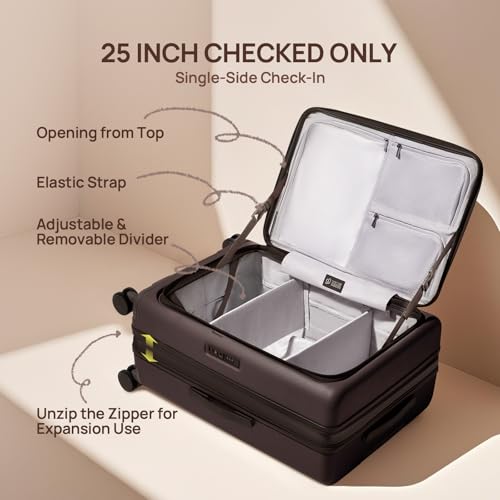 NINETYGO Medium Checked Luggage Flat Top Opening, 25 Inch, Coffee Journey - color: 02-Caramel Latte, size: Checked 25-Inch (Top Opening, 72L)