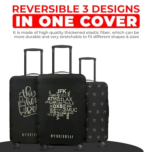 Reversible Travel Luggage Covers - 3 in 1 Design Carry on Cover - color: Black City Codes, size: Medium (58-63 x 38-42 x 23-27cm)