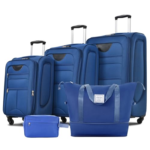 Merax Suitcase Set Softside 3-Piece Expandable Luggage with Travel Bag - color: Navy Blue(22/26/30/Bags)
