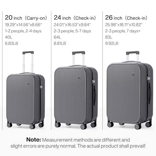 mixi 24 Inch Checked Luggage PC Hardshell Suitcases with Wheels for Travel Woman Men, Rock Gray - color: Rock Gray TSA2, size: 24-inch