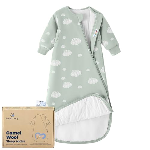 KaiyaBaby Organic Cotton Baby Sleep Sack, Long Sleeve 1.0 TOG, 0-6M - color: Green Sky, size: 0-6M