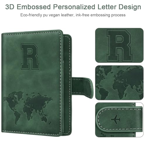 Passport Holder Wallet Cover Personalized Initial Travel Essentials - color: Pine Green, size: R