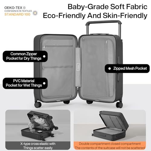 mixi Luggage Suitcases With Spinner Wheels,Upgrade Wide Handle PC Hardshell Rolling Travel Suitcase with TSA Lock, Checked-Medium 24-Inch, Rock Gray - color: Rock Gray, size: 24-inch Standard