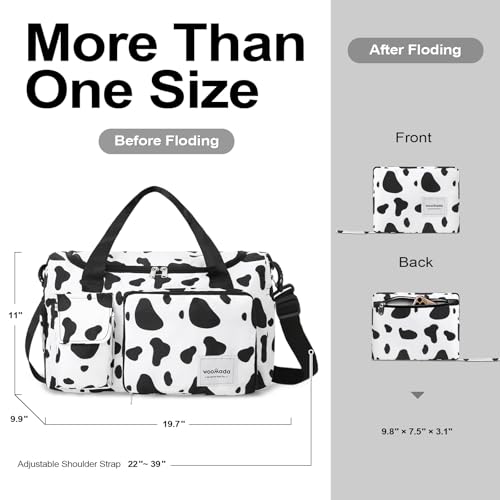 WOOMADA Foldable Travel Duffel Bag with Shoes Compartment, Overnight Bag with Wet Pocket & Trolley Sleeve, Weekender Bags for Women (cow) - color: cow
